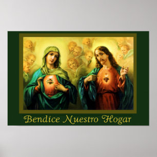 イエス・キリスト及びVirgen Bendicion del Hogar Spanishポスター ポスター