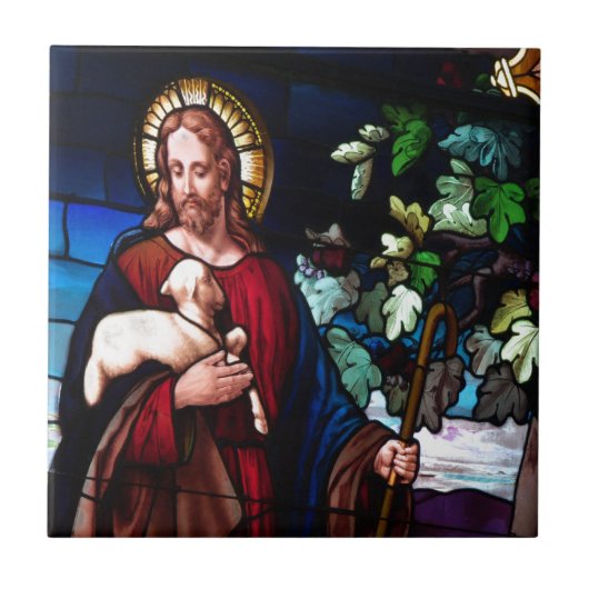 イエス・キリスト子ヒツジのデザインのガラス芸術の運命 タイル (正面)