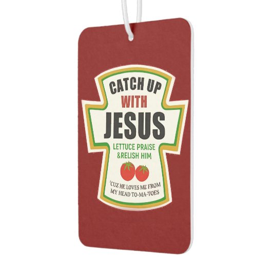 イエス・キリスト教のケチャップトおもしろいマトに追いつく カーエアーフレッシュナー (左)