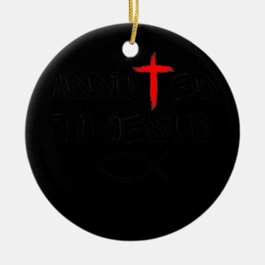 イエス・キリスト教の宗教的なイエス・フィッシュ中毒 セラミックオーナメント (正面)