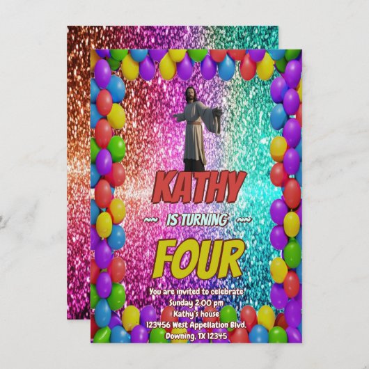 イエス・キリスト教宗教信仰誕生日招待状 招待状 (正面/裏面)