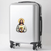 イエス・キリスト聖杯の紋章のビンテージ風彫刻Tシャツ 2 シール (スーツケース)