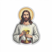 イエス・キリスト聖杯の紋章のビンテージ風彫刻Tシャツ 2 シール (正面)