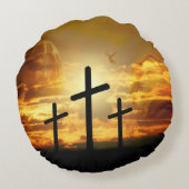 イエス・キリスト賛美された聖母マリア鳩Calvery ラウンドクッション (裏面)