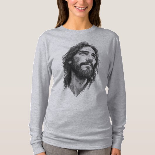 イエス・キリスト キリスト教 女性用長袖Tシャツ Tシャツ (正面)