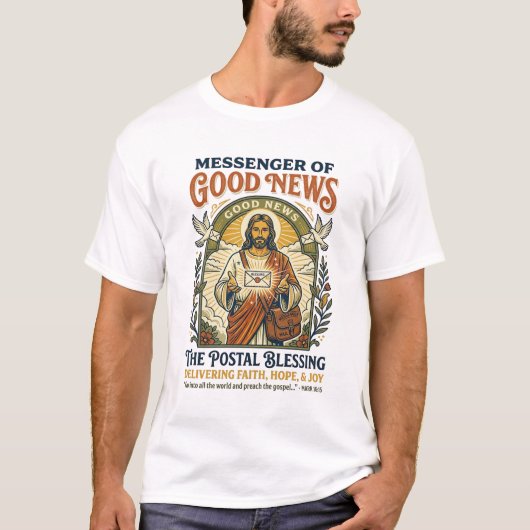イエス キリスト ポストマン 配送Tシャツ 信仰ベース デザイン Tシャツ (正面)