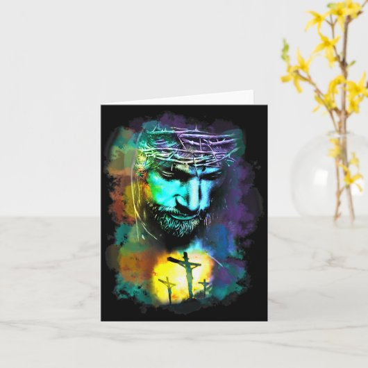 イエス・キリスト 十字架 宗教的 アート クリスチャン アート プリント カード (黄色い花)