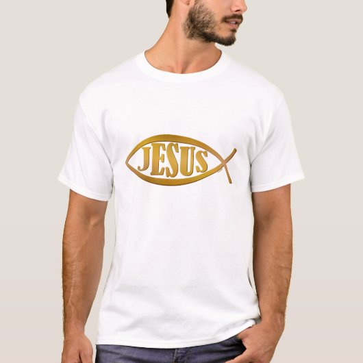 イエス・キリスト + 古代魚の記号 Tシャツ (正面)
