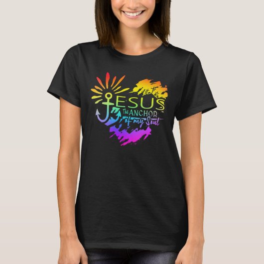 イエス・キリスト 我らの魂の錨 – ハートクロス Tシャツ (正面)
