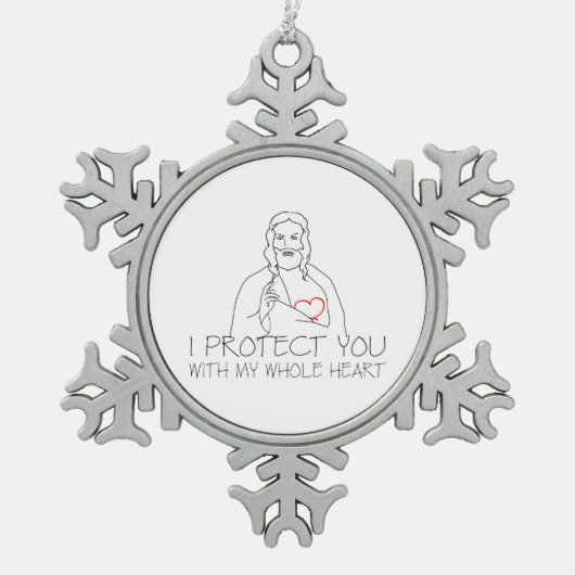 イエス・キリスト – 私保護はあなた スノーフレークピューターオーナメント (正面)