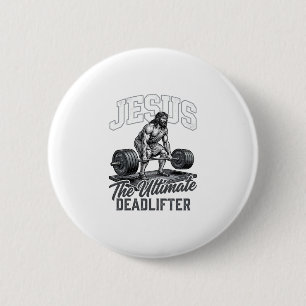イエス・キリスト 究極のデッドリフター ヴィンテージ ベクターTシャツ デザイン 缶バッジ