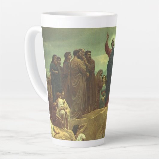 イエス・キリスト・説教山、ヴィンテージ宗教 カフェラテマグ (左アングル)