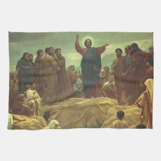 イエス・キリスト・説教山、ヴィンテージ宗教 キッチンタオル (横)
