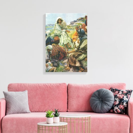 イエス・キリスト・説教山、ヴィンテージ宗教 キャンバスプリント (インサイチュ (リビング))