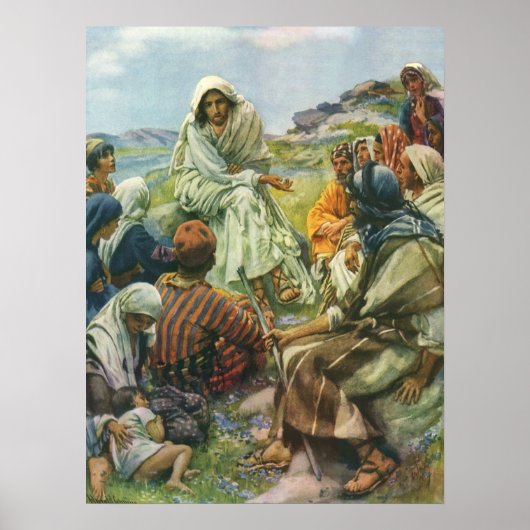 イエス・キリスト・説教山、ヴィンテージ宗教 ポスター (正面)