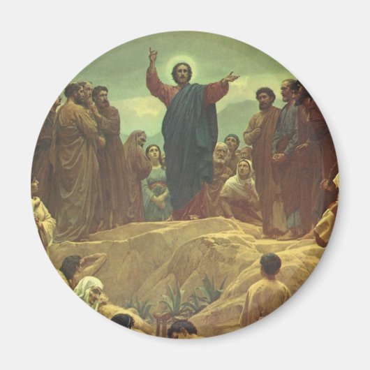 イエス・キリスト・説教山、ヴィンテージ宗教 マグネット (正面)