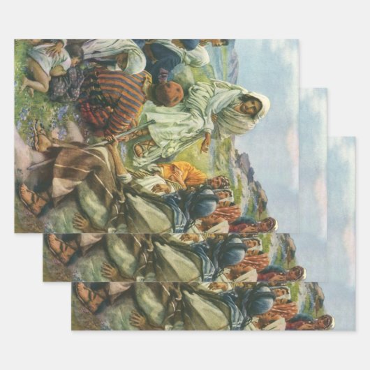 イエス・キリスト・説教山、ヴィンテージ宗教 ラッピングペーパーシート (セット)