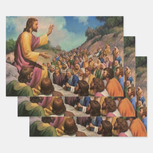 イエス・キリスト・説教山、ヴィンテージ宗教 ラッピングペーパーシート (セット)