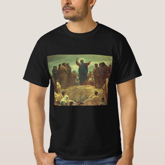 イエス・キリスト・説教山、ヴィンテージ宗教 Tシャツ (正面)