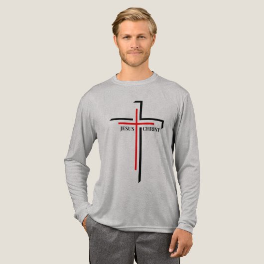 イエス・キリスト 赤と黒の十字架 信仰 トライブレンドTシャツ (正面全体)