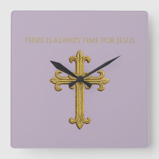 イエス・キリスト・金ゴールド・クロスには常に時間がある スクエア壁時計 (正面)