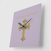 イエス・キリスト・金ゴールド・クロスには常に時間がある スクエア壁時計 (傾斜)