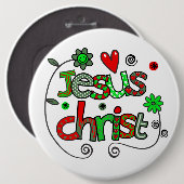 イエス・キリストIドードルI Wht I巨大6x6ボタン 缶バッジ (正面&裏面)