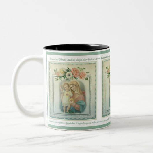 イエス・キリストMemorareの祈りの言葉を持つヴィンテージ聖母マリア ツートーンマグカップ (左)