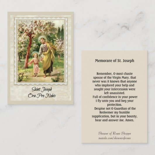 イエス・キリストMemorareの神聖なカードとのセントジョーゼフの歩く 名刺 (正面/裏面)