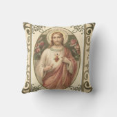 イエス・キリストw/pinkのバラの神聖なハート クッション (裏面)