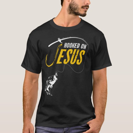 イエス・クリスチャンおもしろい魚釣りに夢中 Tシャツ (正面)