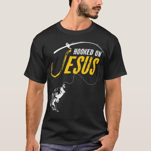 イエス・クリスチャンおもしろい魚釣りに夢中 Tシャツ (正面)