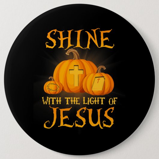 イエス・クリスチャン・ハロウィーンの光で輝く 缶バッジ (正面)