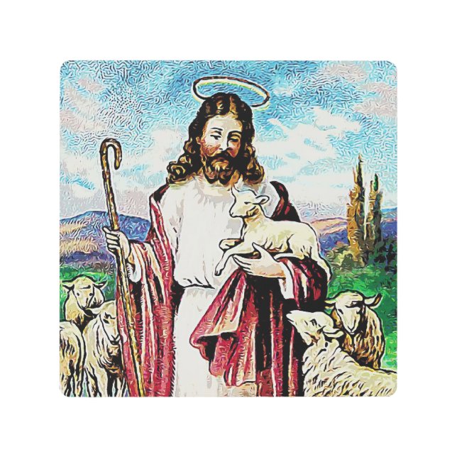 イエス・グッド・シェファードクリスチャン・メタル・アートのサイン メタルプリント (正面)