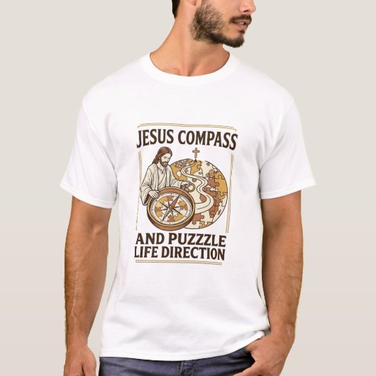 イエス・コンパスとパズルの人生の方向イエス・コンパス Tシャツ (正面)