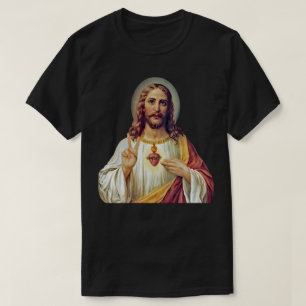 イエス・サクレッドハート平和サインの肖像Tシャツ Tシャツ