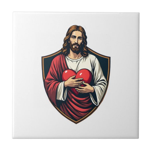 イエス・シールド・ハート ビンテージ風彫刻Tシャツ タイル (正面)
