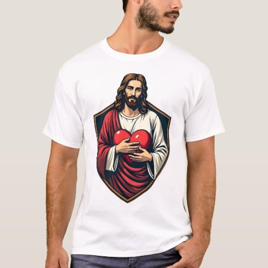 イエス・シールド・ハート ビンテージ風彫刻Tシャツ Tシャツ (正面)