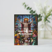 イエス/ステンドグラスハッピーイースター編集可能文字 ポストカード (スタンド正面)