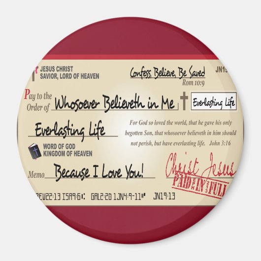 イエス・チェック救クリスチャンが全額を支払う マグネット (正面)