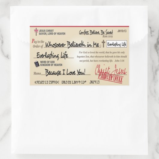 イエス・チェック救クリスチャンが全額を支払う 長方形シール (バッグ)