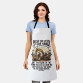イエス・ディーゼルメカニック重機Tシャツ信仰 エプロン (着用した状態)