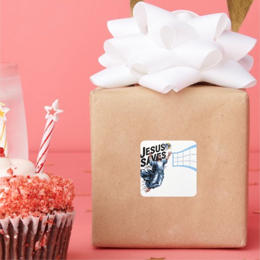 イエス・バレーボ救レス・おもしろいキリスト教信仰 スクエアシール (パーティー)