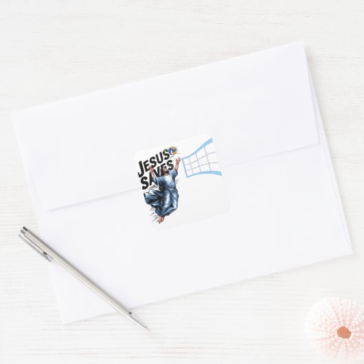 イエス・バレーボ救レス・おもしろいキリスト教信仰 スクエアシール (封筒)