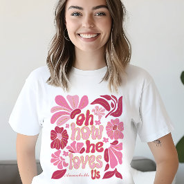 イエス ピンク 私たちを愛してる イースター 女性用 カスタムネーム Tシャツ