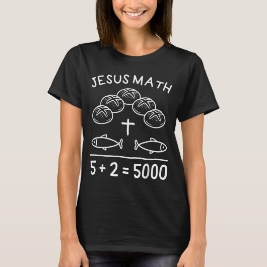 イエス・マス・2フィッシュ・5パン・フィード・ザ・5000 聖書 Tシャツ (正面)