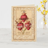 イエス、マリア、ヨセフのハート カード (黄色い花)