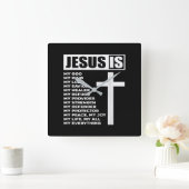 イエス·ラブ|イエスは私の神であり私の王である スクエア壁時計 (ホーム)