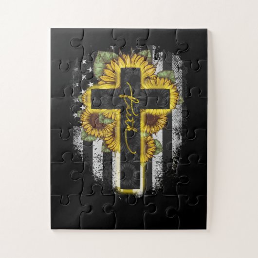 イエス・ラブ |信仰ひまわりアメリカ国旗 ジグソーパズル (縦)