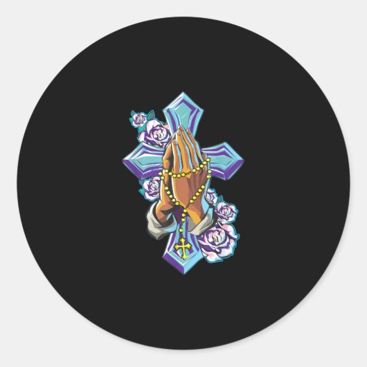 イエス・ラブ 十字架祈の手イエス・キリストの信仰 ラウンドシール (正面)